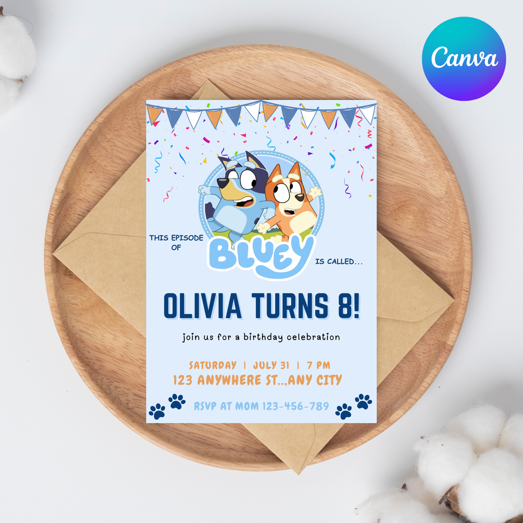 Bluey Editable Birthday Invitation | Blue Dog Party Invitation |  5x7” |  Instant Download