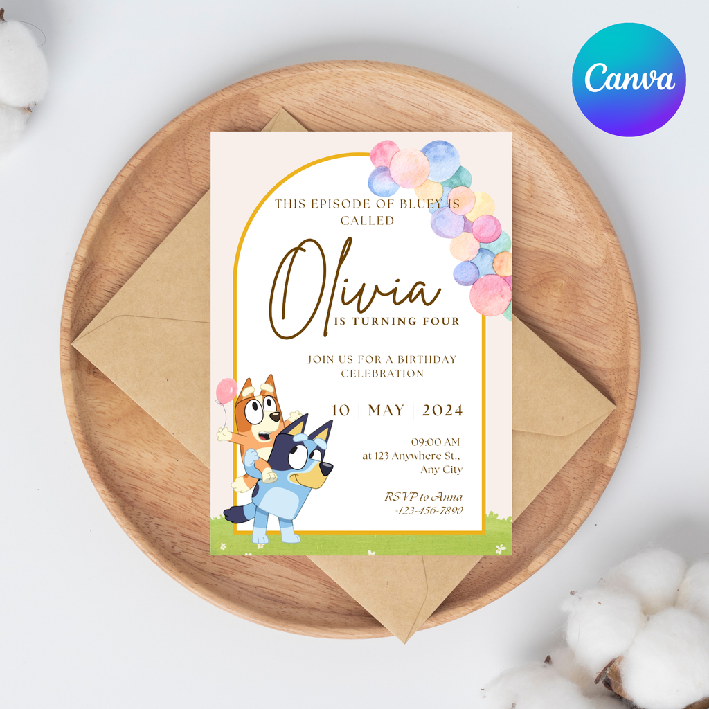 Bluey Birthday Invitation | EDITABLE Bluey Invitation for Girl Boy | Printable Bluey Invitation | 5x7” | Party Invite | Instant Download
