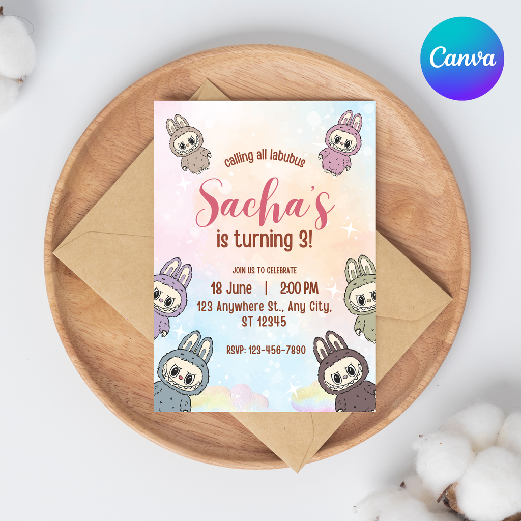 Labubu Birthday Party Invitation | Labubu Editable Template | Labubu Kids Birthday invitation