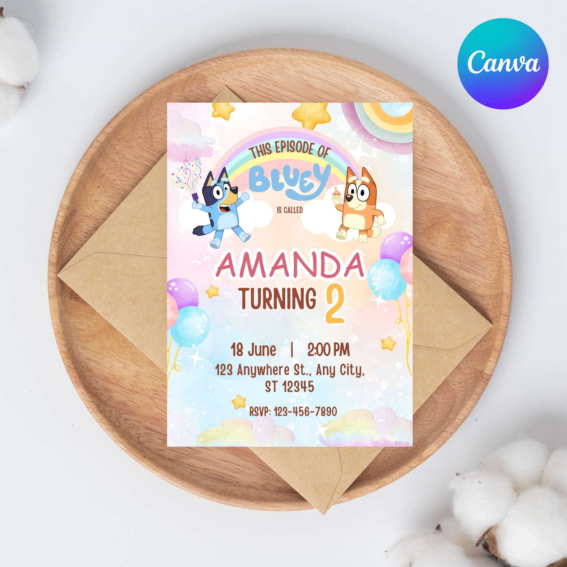 Editable Bluey Invitation | Blue Dog Birthday Invite | Kids Birthday Party Invitation | Editable 5x7" Canva