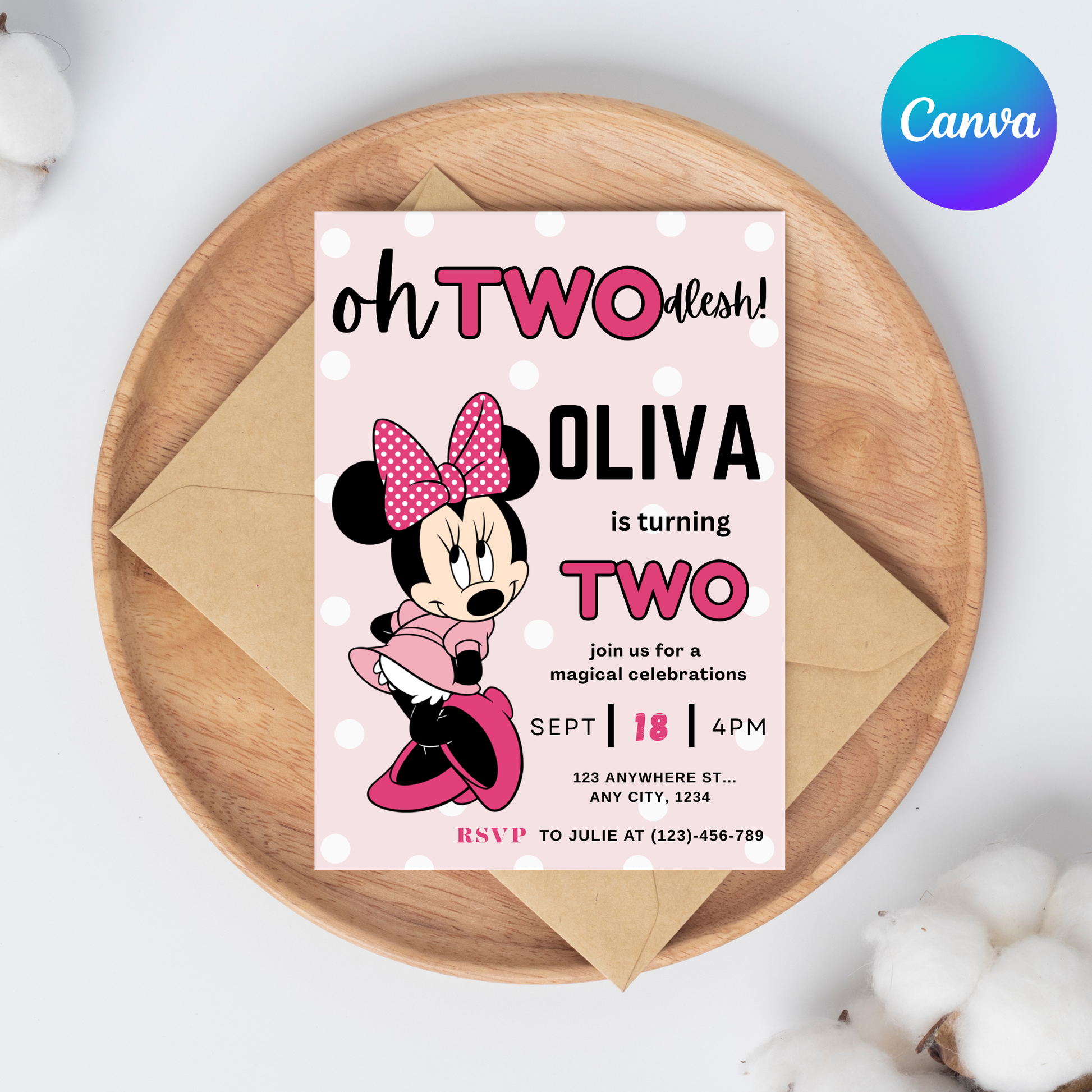 Editable Pink Minnie Mouse Birthday Invitation | Girls Birthday Invitation, Printable Invitation | Instant Download