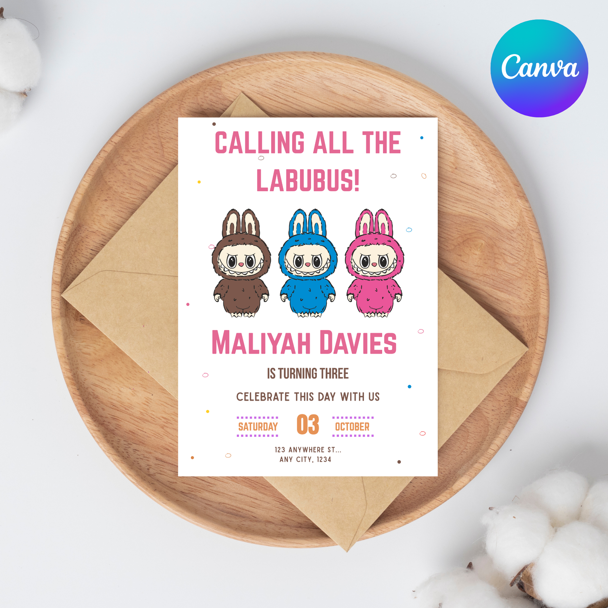 Cute Labubu Editable Birthday Invitation | Labubu Birthday Digital Download | Editable Invitation, Birthday Invite