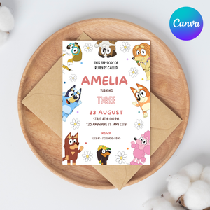 Kids Birthday Invitation Template | Editable Bluey Girls Boys Party Birthday Invitation | Digital Download
