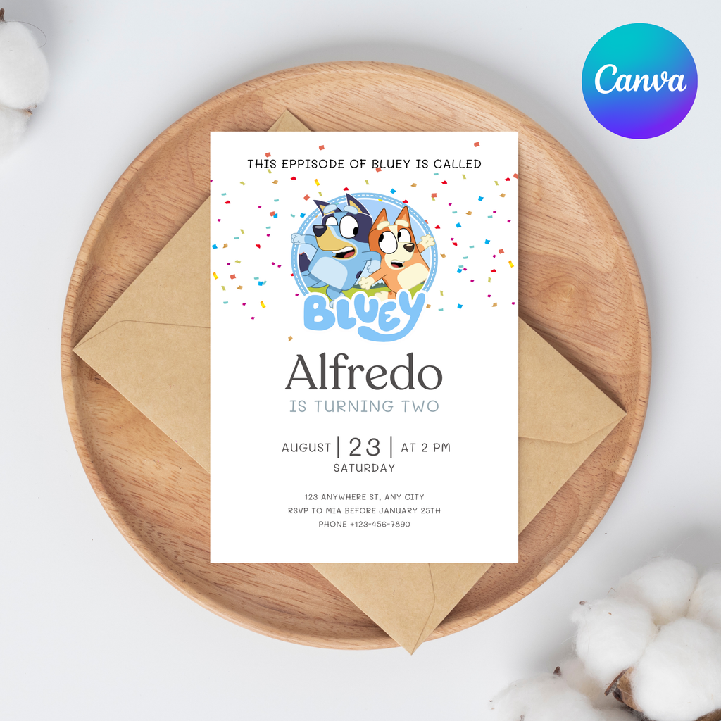 Editable Bluey Birthday Invitation | Boys & Girls Bday Card | Printable Digital Download