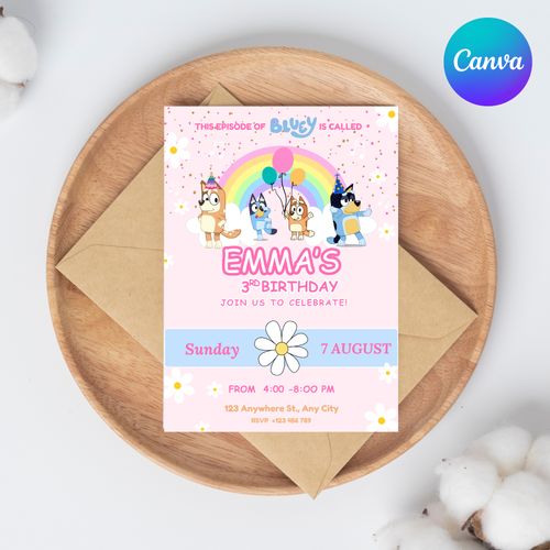 Blue Dog Birthday Invite | Bluey Puppies Daisy Party  | Instant Digitally Download