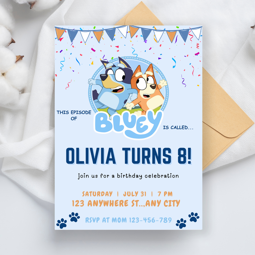 Bluey Editable Birthday Invitation | Blue Dog Party Invitation |  5x7” |  Instant Download