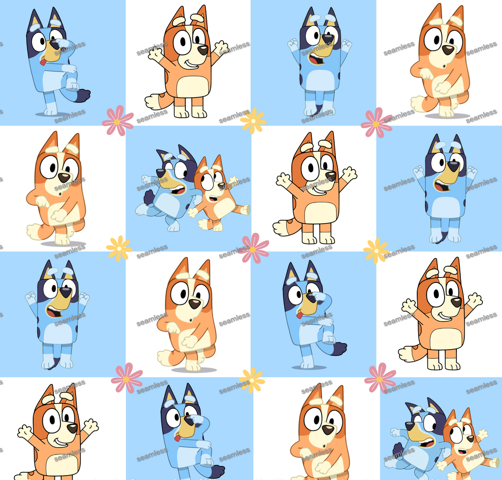 Bluey Checkered Seamless Pattern, Blue Repeating Pattern | Digital File | Fabric Sublimation