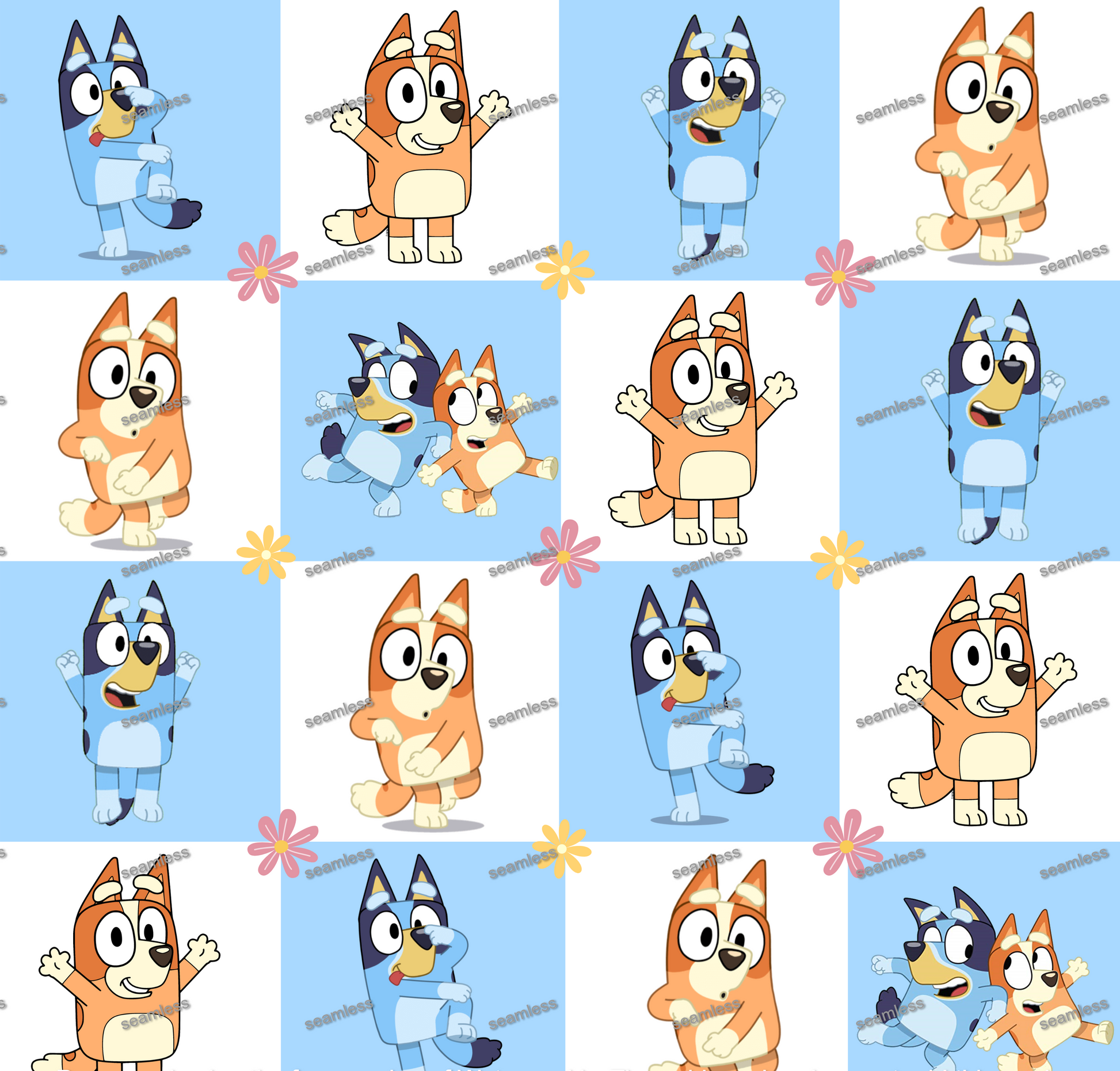 Bluey Checkered Seamless Pattern, Blue Repeating Pattern | Digital File | Fabric Sublimation