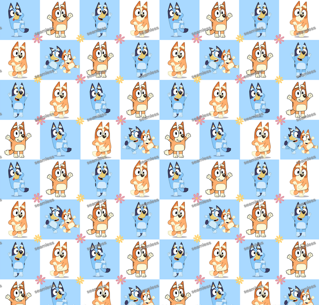 Bluey Checkered Seamless Pattern, Blue Repeating Pattern | Digital File | Fabric Sublimation