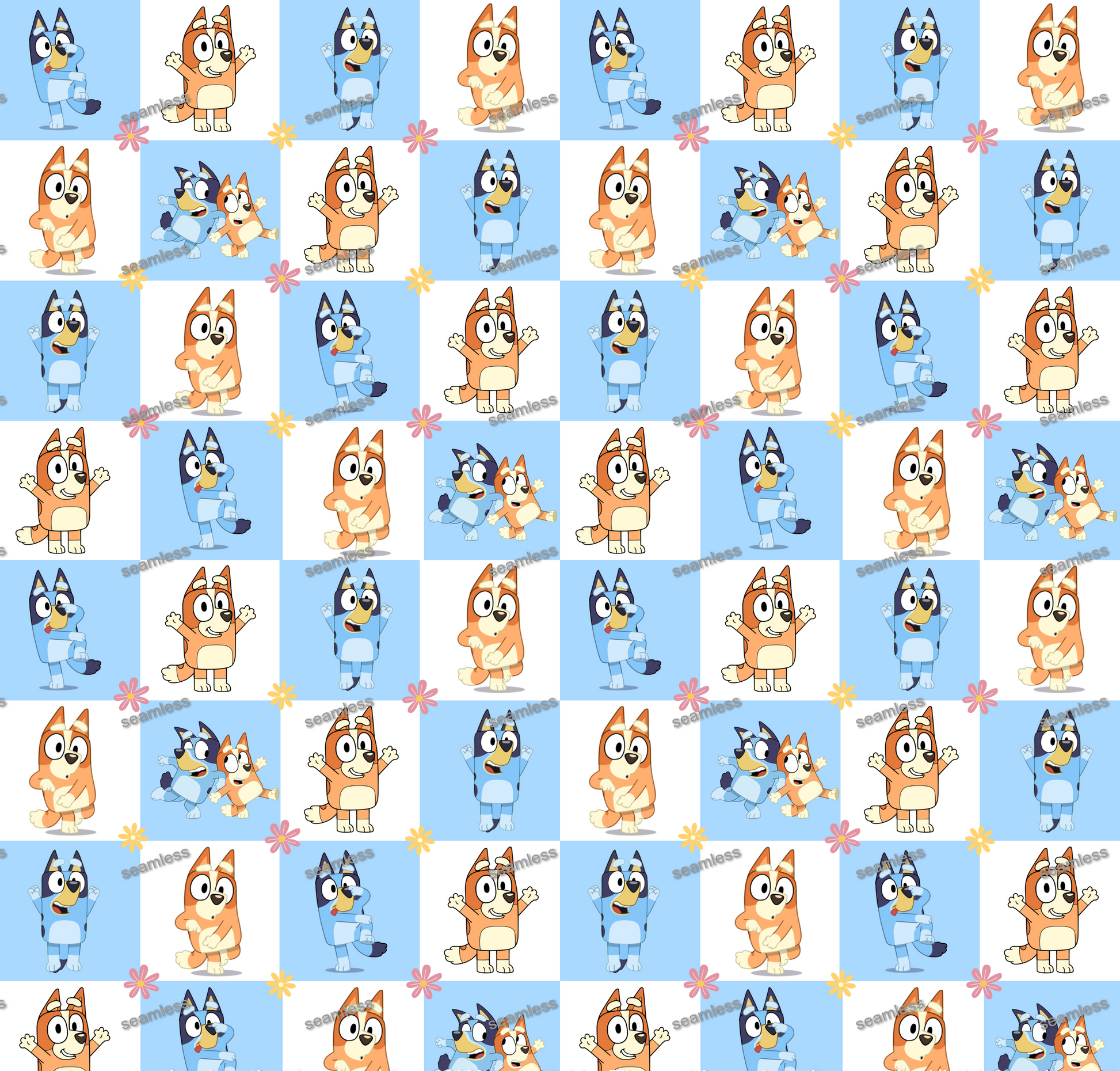 Bluey Checkered Seamless Pattern, Blue Repeating Pattern | Digital File | Fabric Sublimation