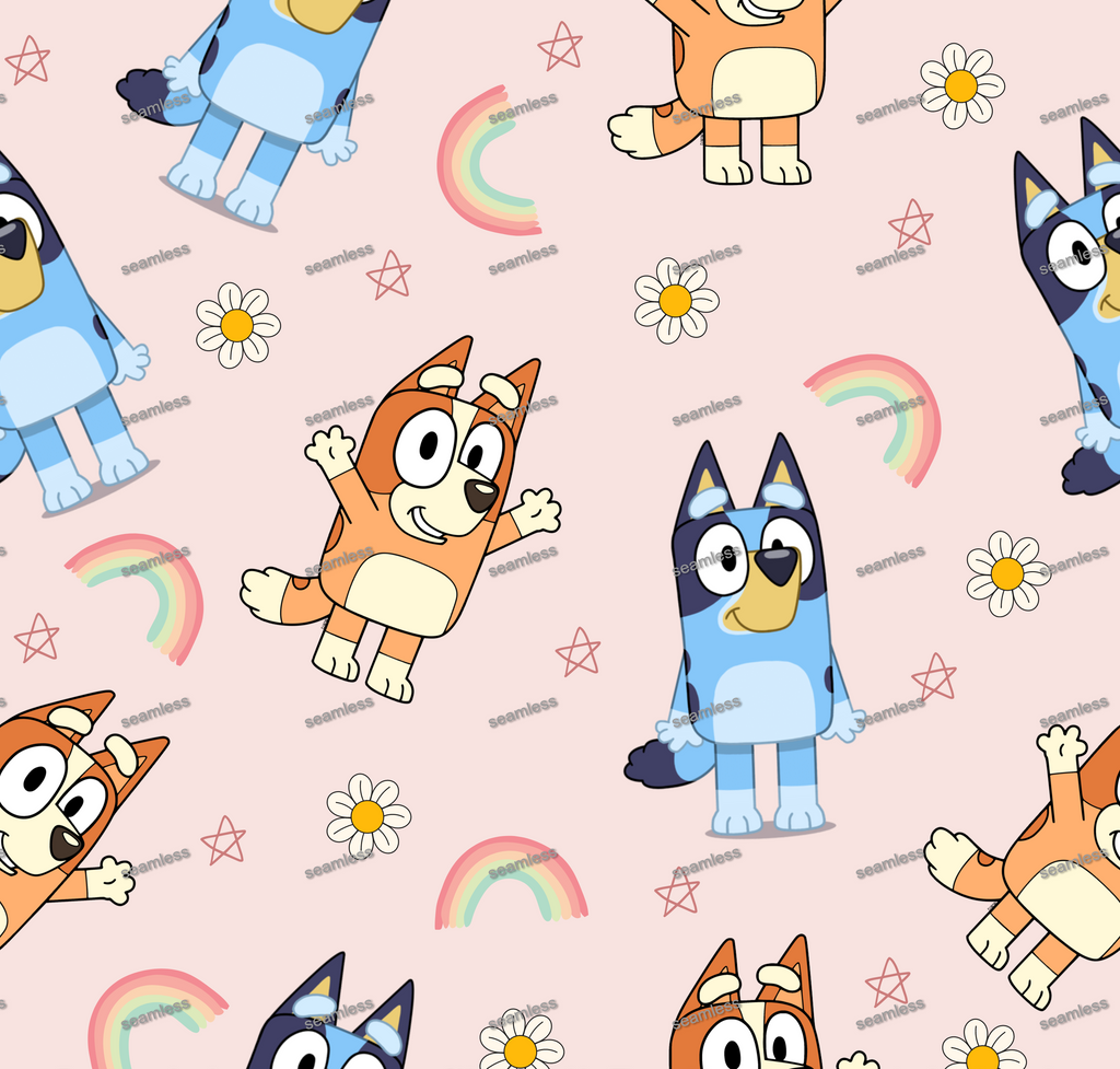 Bluey Flower Pastel Seamless Pattern, Blue Repeating Pattern | Digital File | Fabric Sublimation