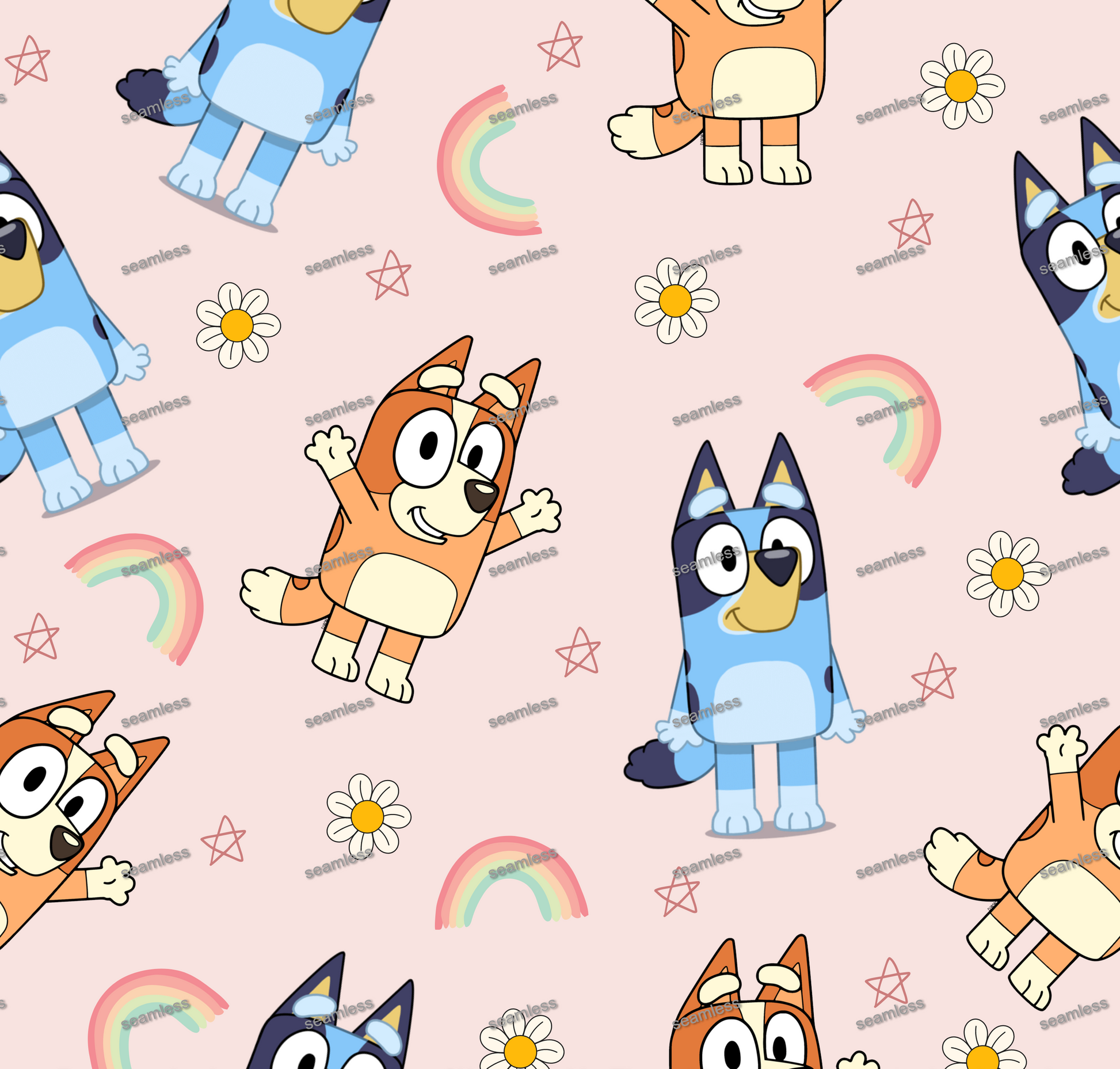 Bluey Flower Pastel Seamless Pattern, Blue Repeating Pattern | Digital File | Fabric Sublimation