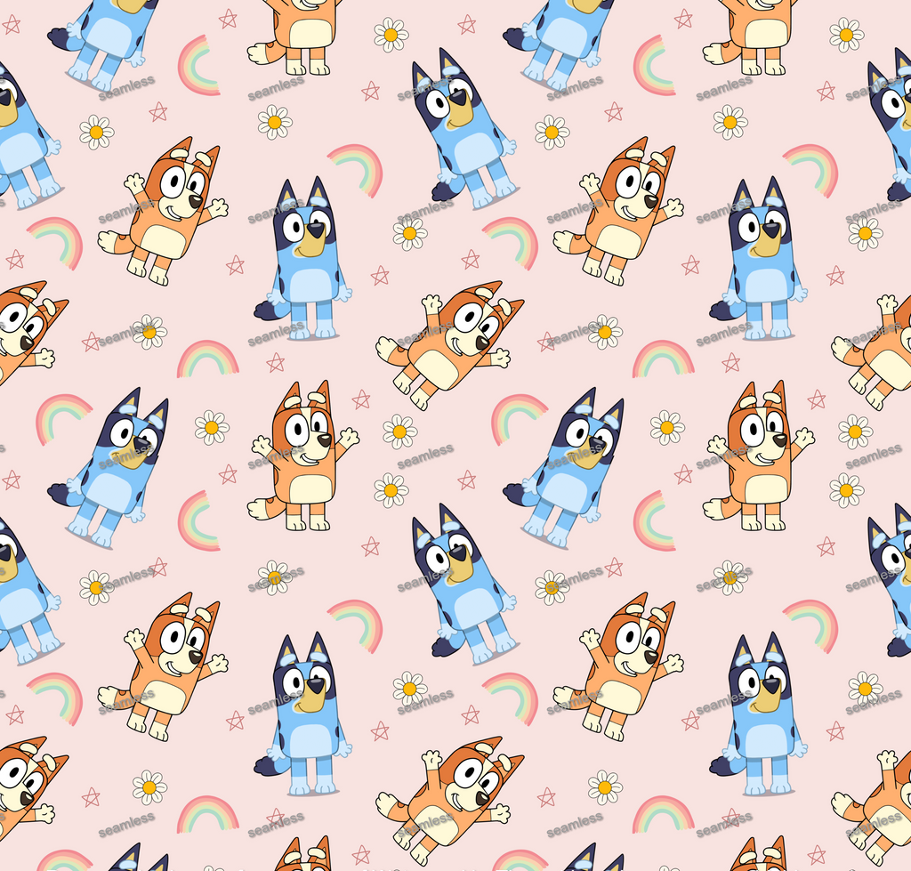 Bluey Flower Pastel Seamless Pattern, Blue Repeating Pattern | Digital File | Fabric Sublimation