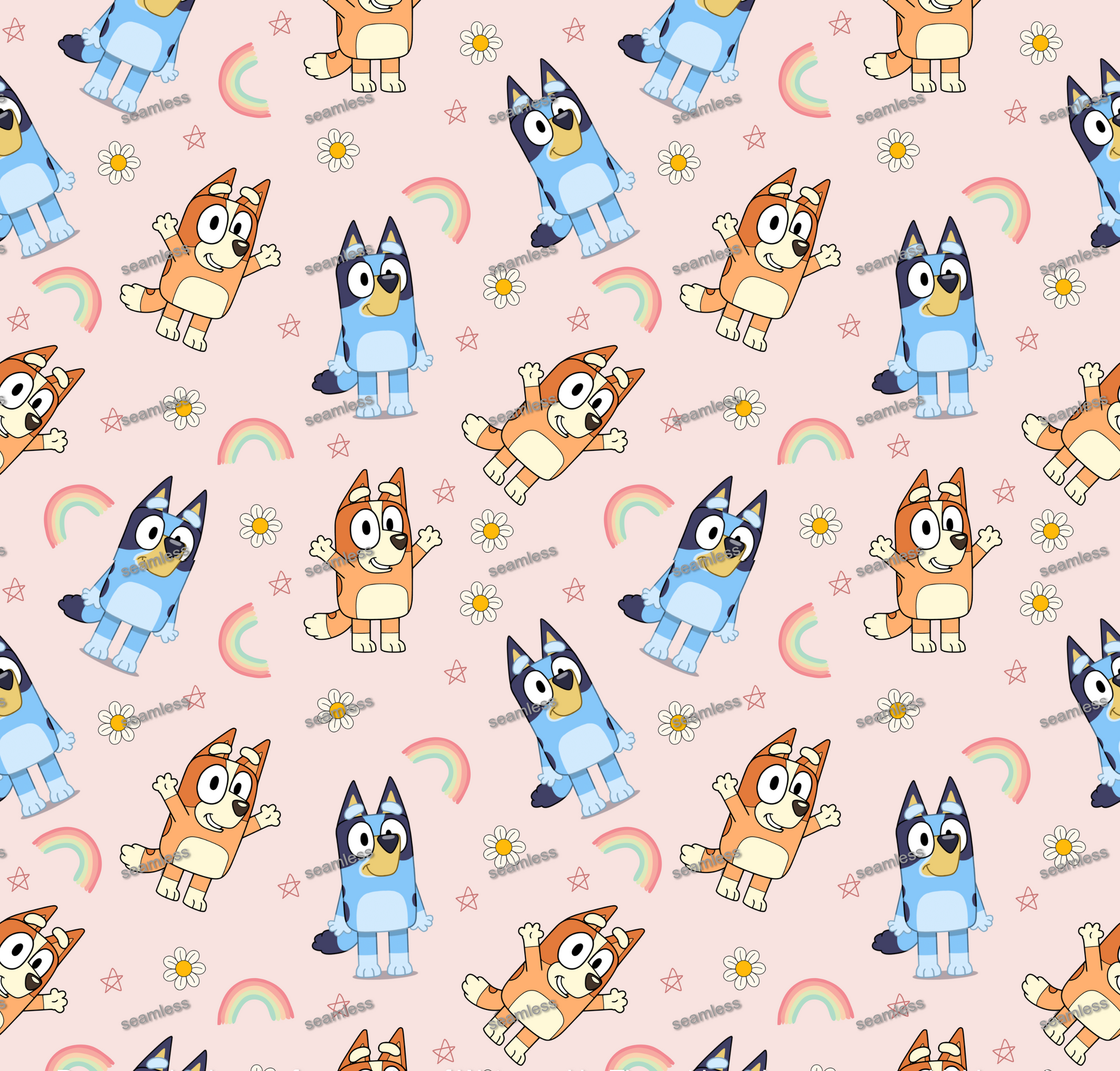 Bluey Flower Pastel Seamless Pattern, Blue Repeating Pattern | Digital File | Fabric Sublimation