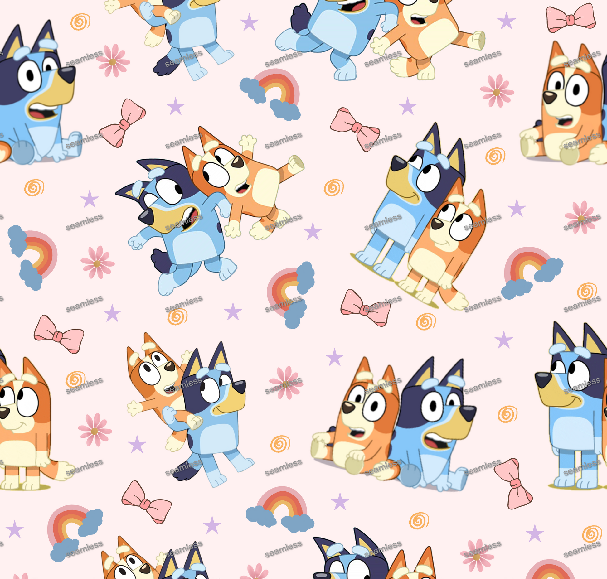 Bluey bow Seamless Pattern, Blue Repeating Pattern | Digital File | Fabric Sublimation