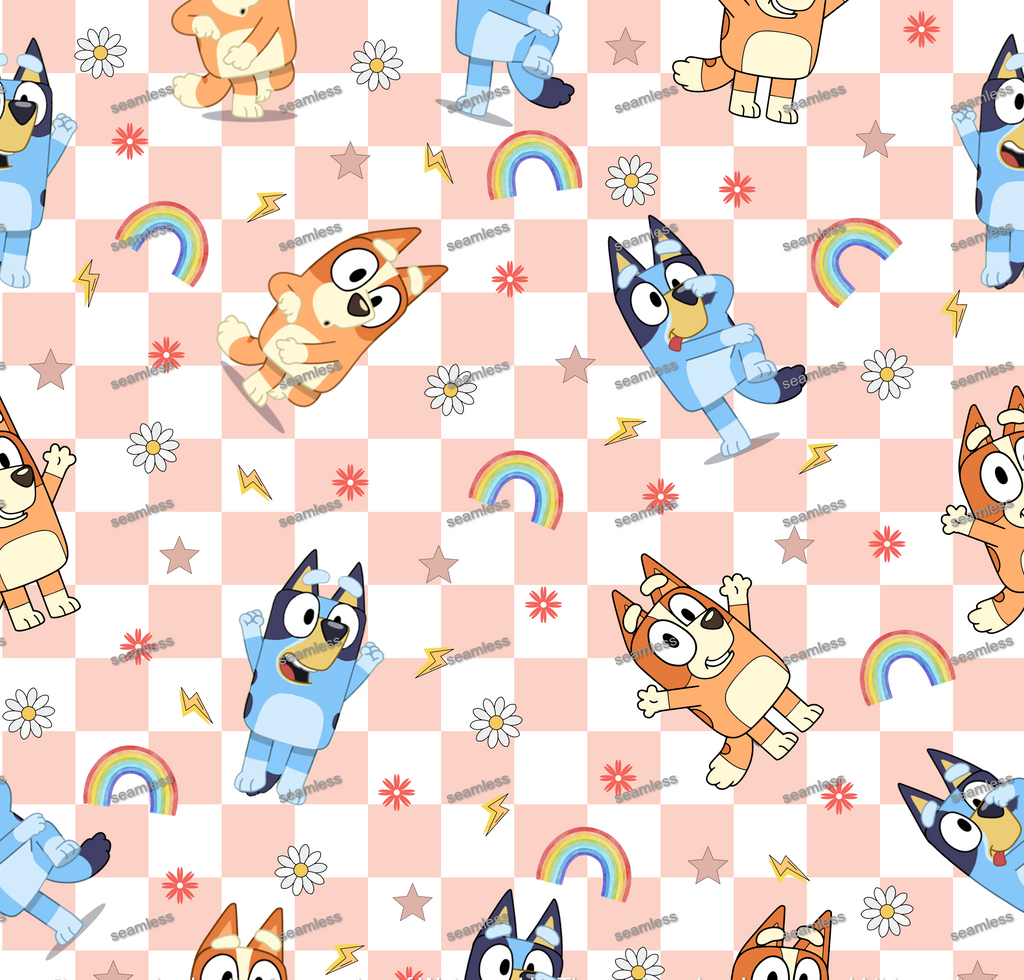 Bluey Seamless Pattern, Blue Orange Checkered Repeating Pattern | Digital File | Fabric Sublimation