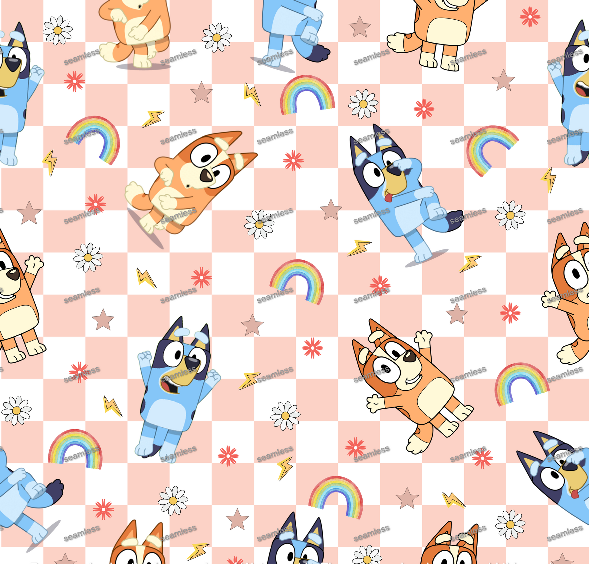 Bluey Seamless Pattern, Blue Orange Checkered Repeating Pattern | Digital File | Fabric Sublimation