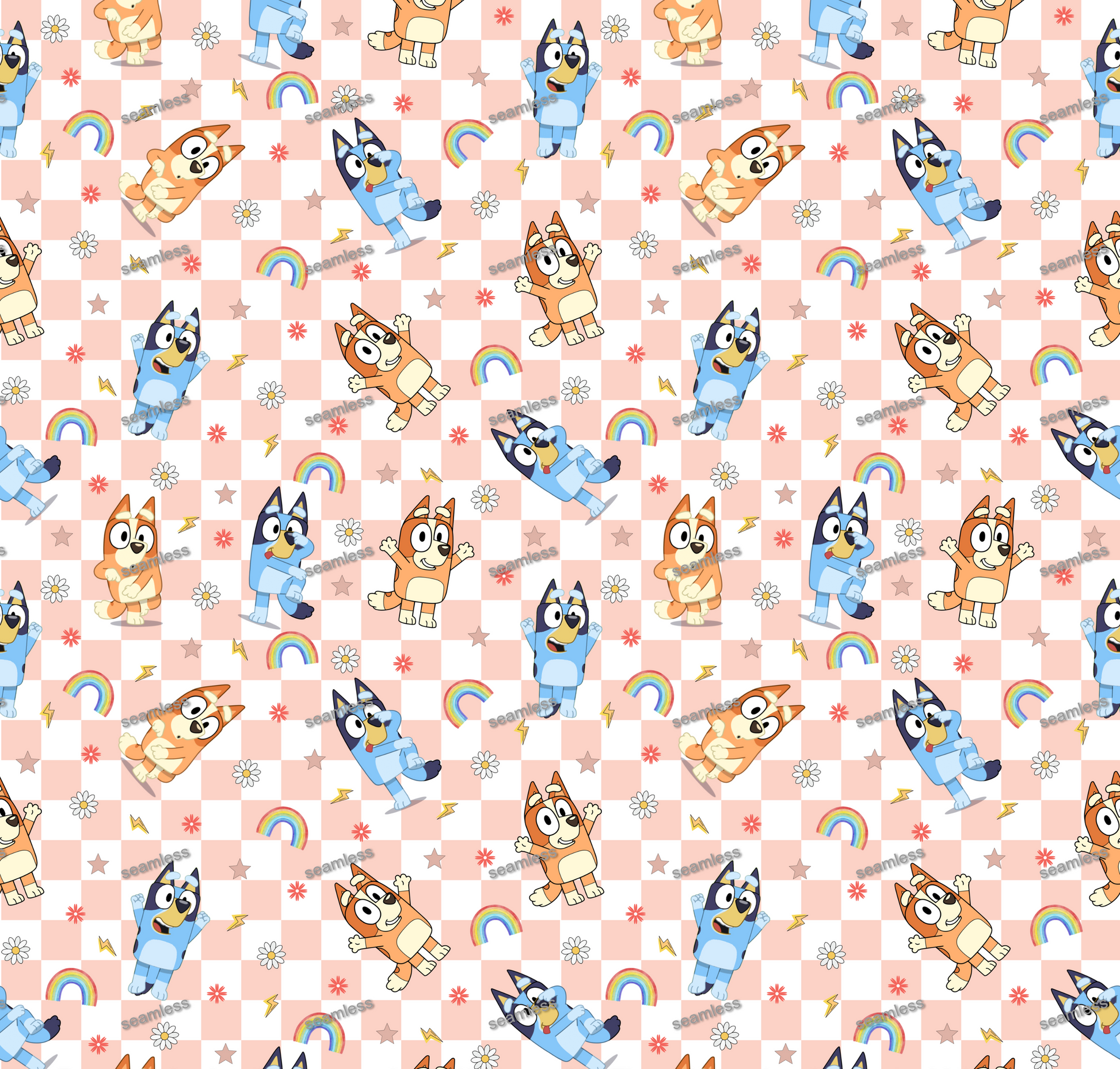 Bluey Seamless Pattern, Blue Orange Checkered Repeating Pattern | Digital File | Fabric Sublimation