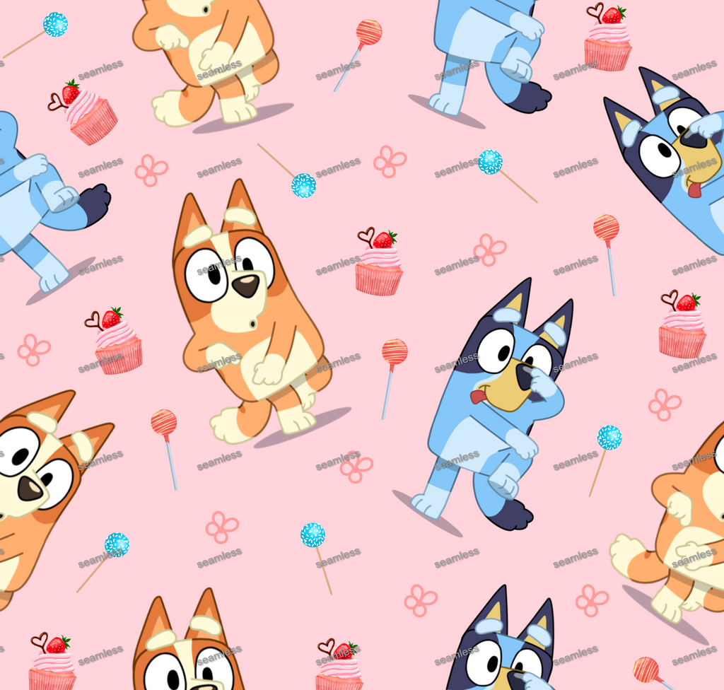 Bluey Cupcake Seamless Pattern, Blue Pink Repeating Pattern | Digital File | Fabric Sublimation