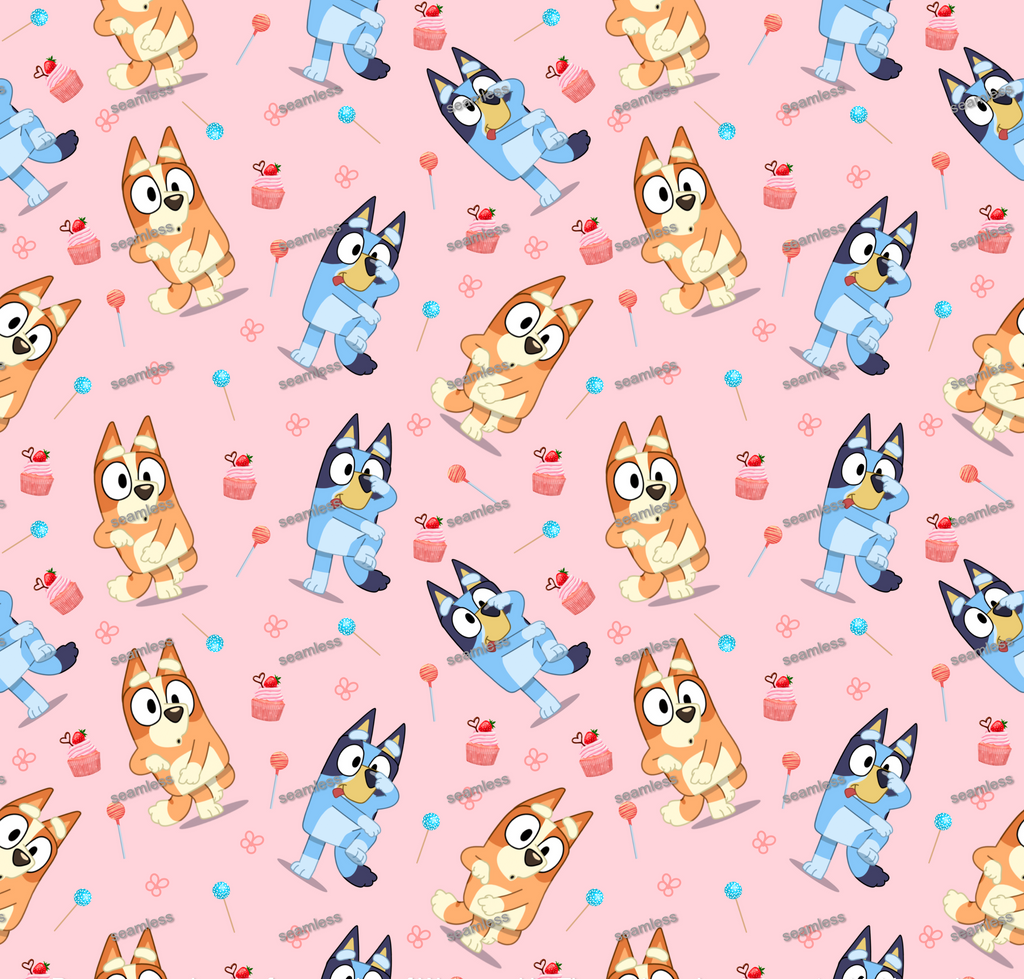 Bluey Cupcake Seamless Pattern, Blue Pink Repeating Pattern | Digital File | Fabric Sublimation