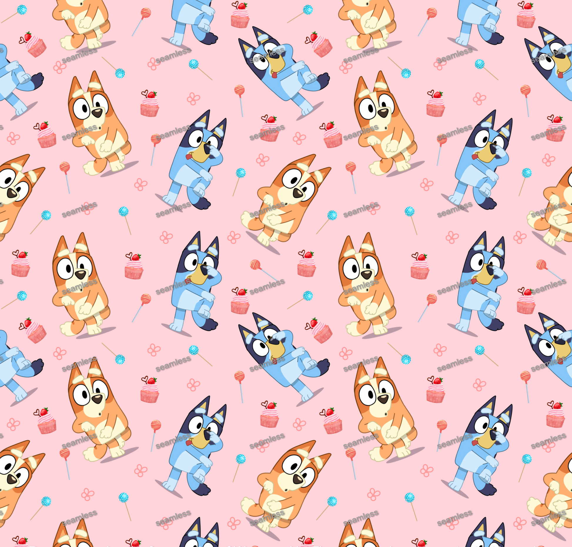 Bluey Cupcake Seamless Pattern, Blue Pink Repeating Pattern | Digital File | Fabric Sublimation