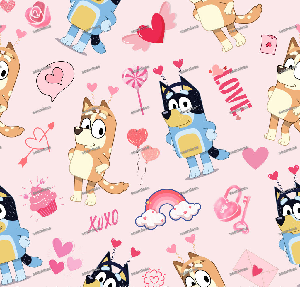 Bluey MOM Dad love Seamless Pattern, Blue Repeating Pattern | Digital File | Fabric Sublimation