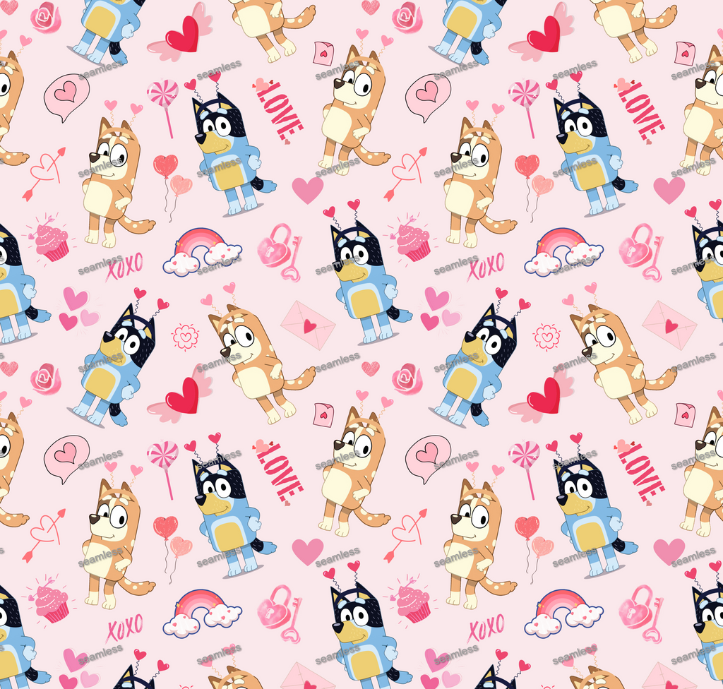 Bluey MOM Dad love Seamless Pattern, Blue Repeating Pattern | Digital File | Fabric Sublimation