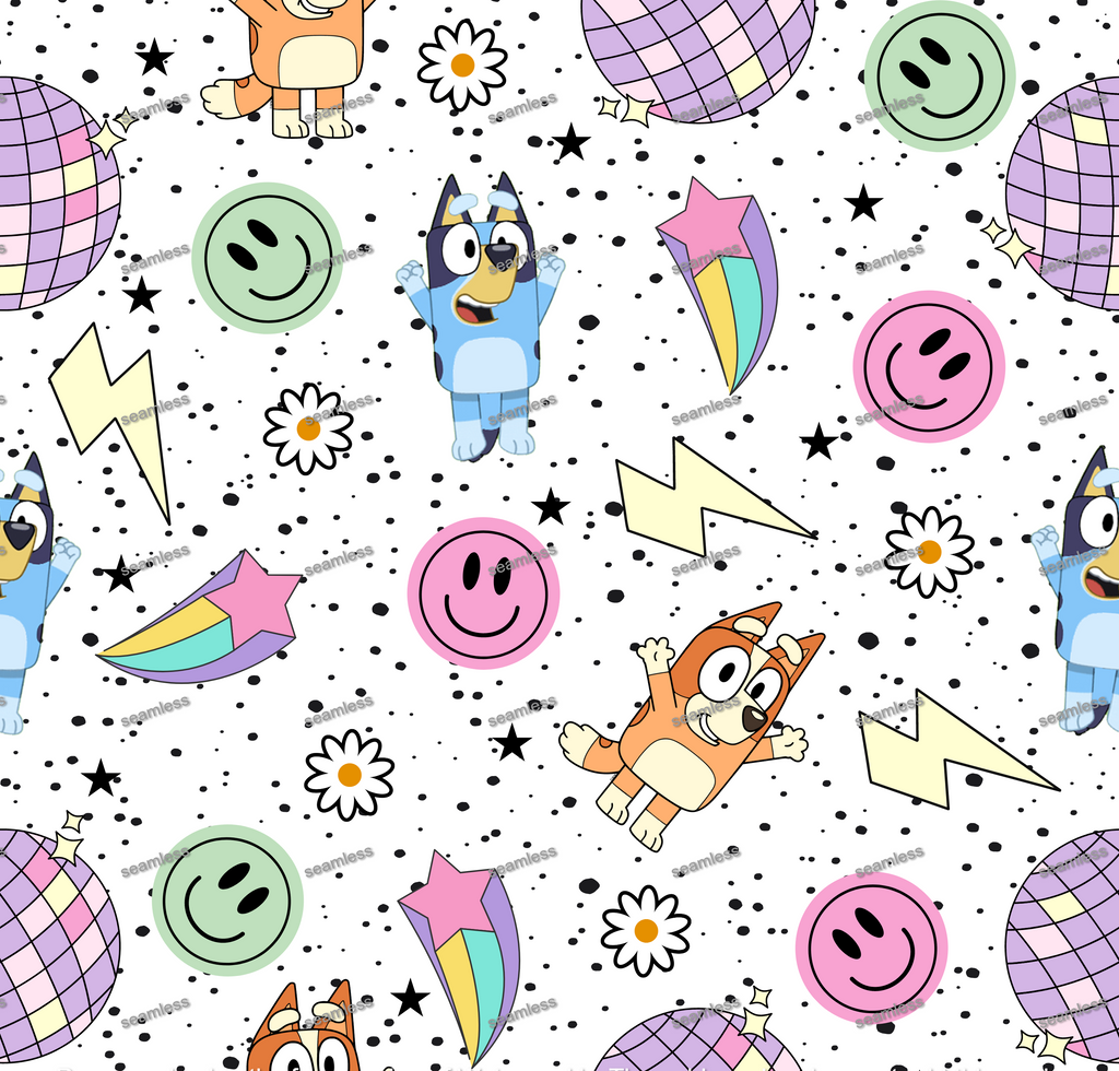 Bluey Smiley Seamless Pattern, Blue Repeating Pattern | Digital File | Fabric Sublimation