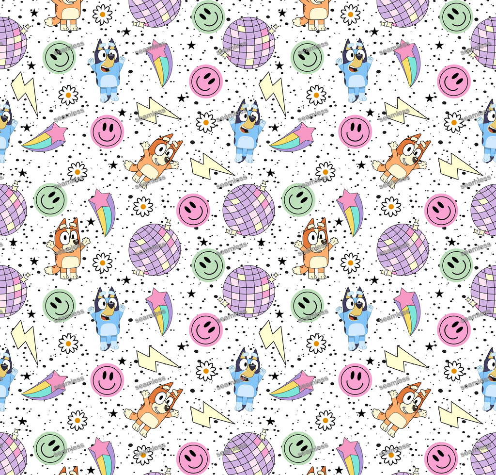 Bluey Smiley Seamless Pattern, Blue Repeating Pattern | Digital File | Fabric Sublimation