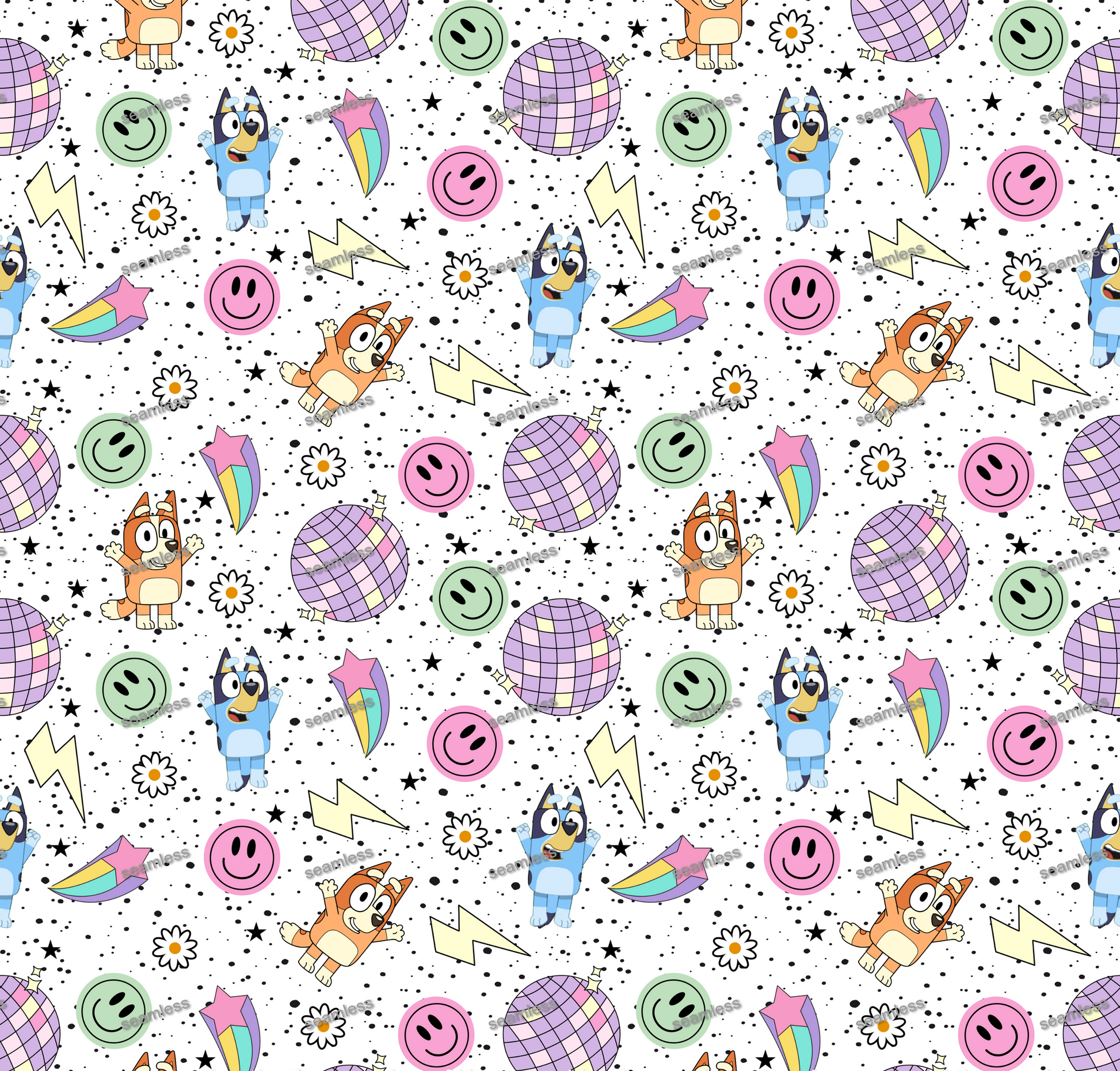 Bluey Smiley Seamless Pattern, Blue Repeating Pattern | Digital File | Fabric Sublimation