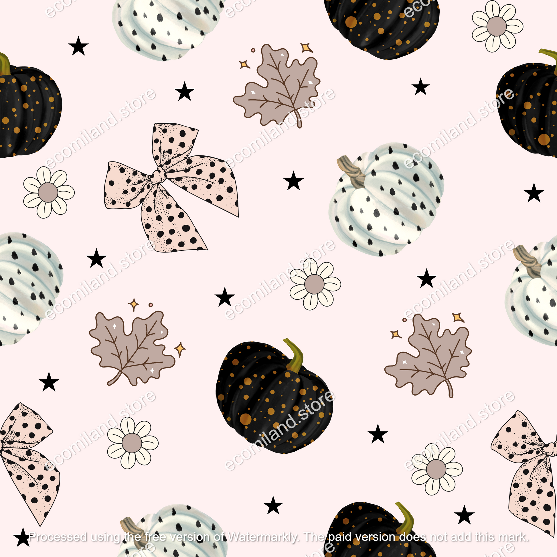 Coquette Pumpkin Seamless | Fall Repeat file | Polka Dot Fall Bows File