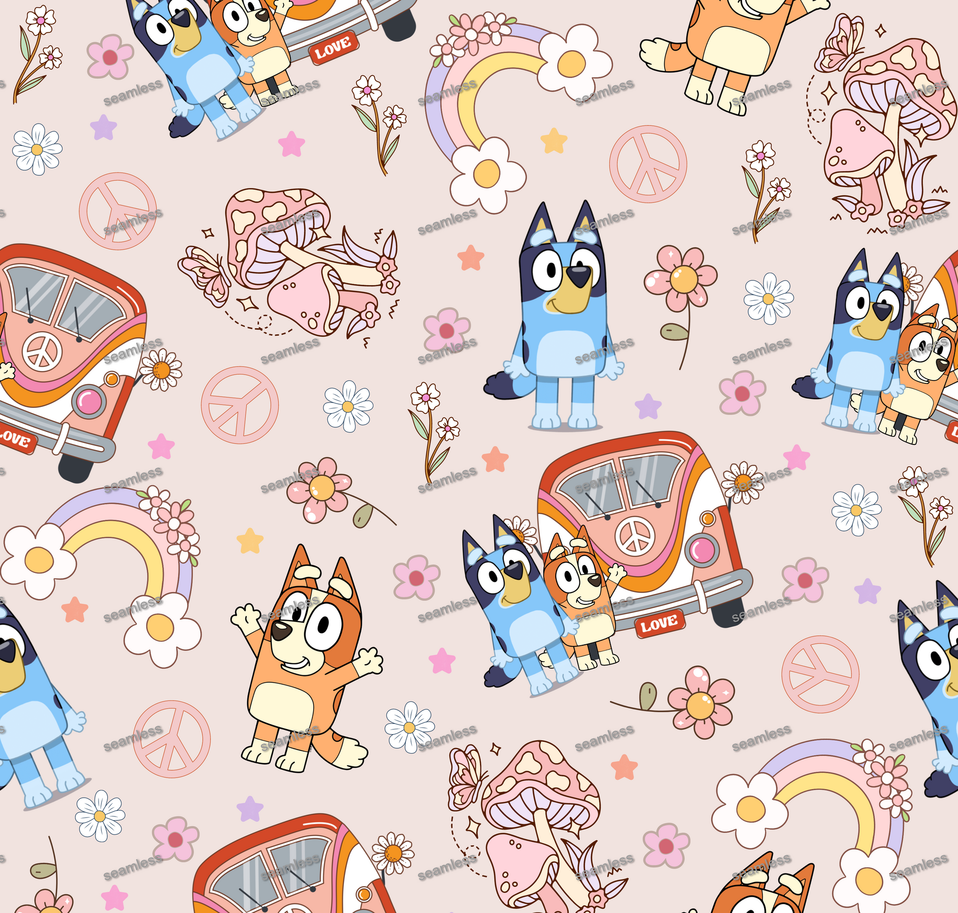 Bluey Car Seamless Pattern, Blue Repeating Pattern | Digital File | Fabric Sublimation