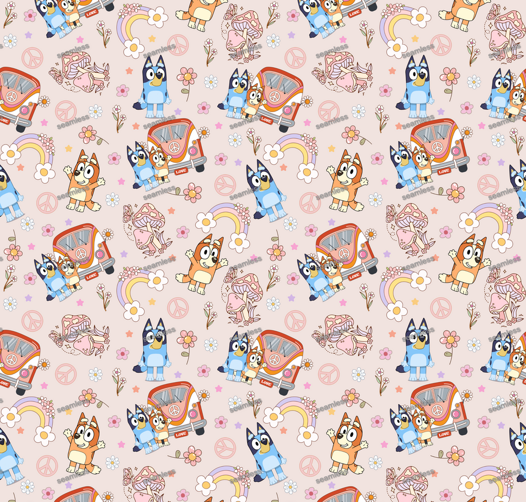 Bluey Car Seamless Pattern, Blue Repeating Pattern | Digital File | Fabric Sublimation