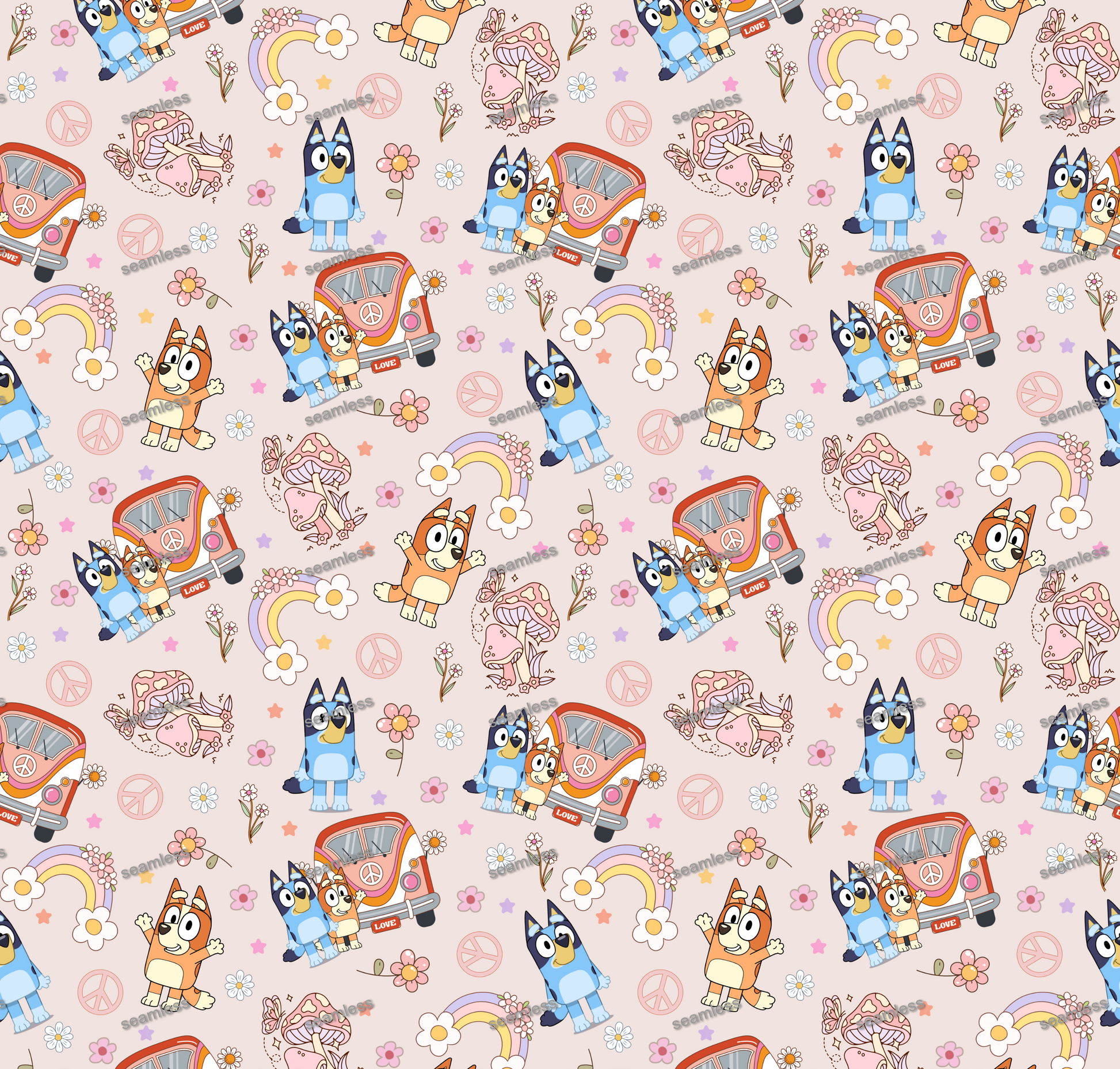Bluey Car Seamless Pattern, Blue Repeating Pattern | Digital File | Fabric Sublimation