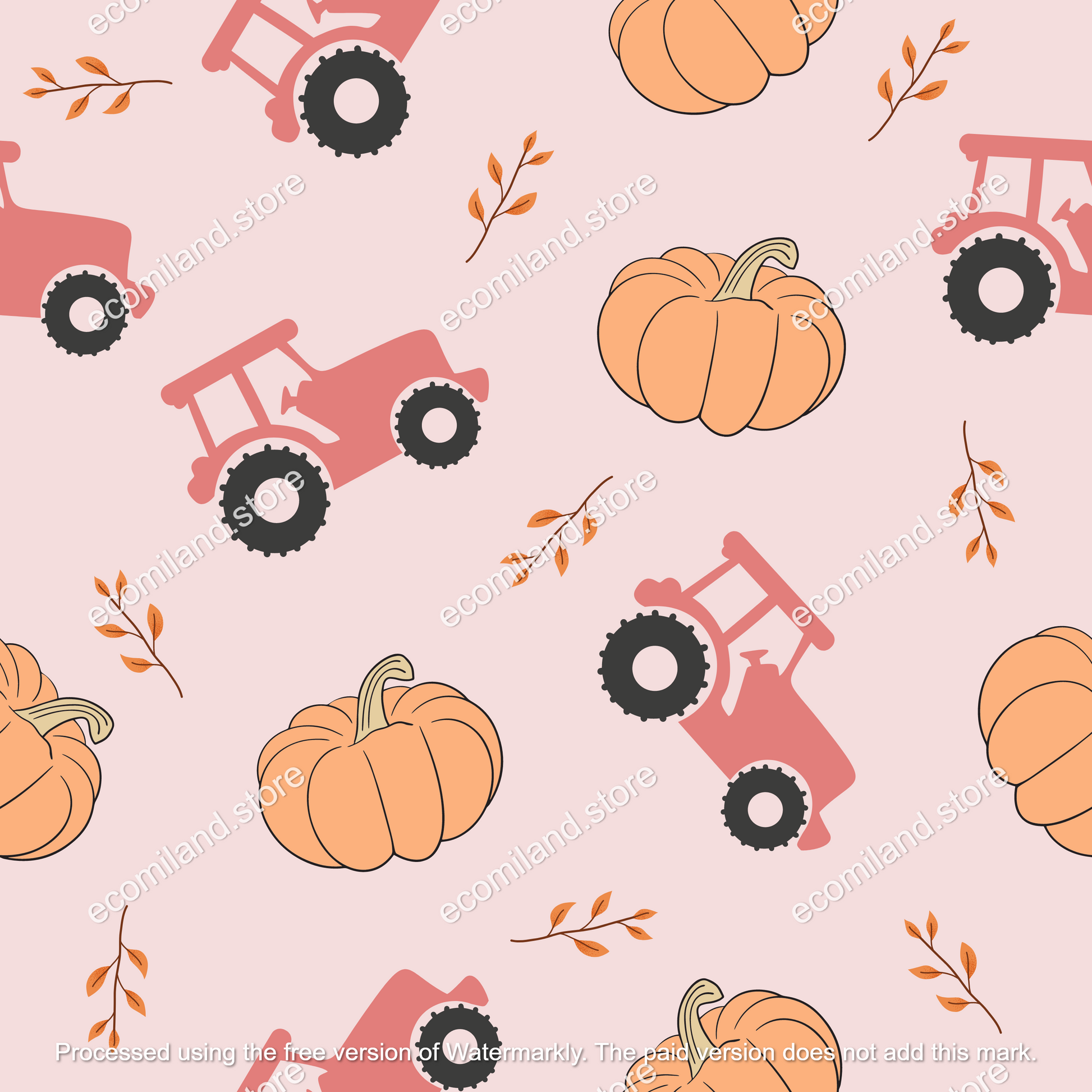 Fall Tractor Pumpkin Farm Seamless Pattern | Autumn repeat pattern
