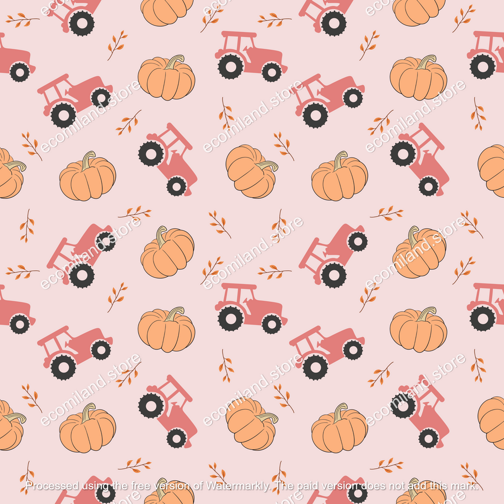 Fall Tractor Pumpkin Farm Seamless Pattern | Autumn repeat pattern