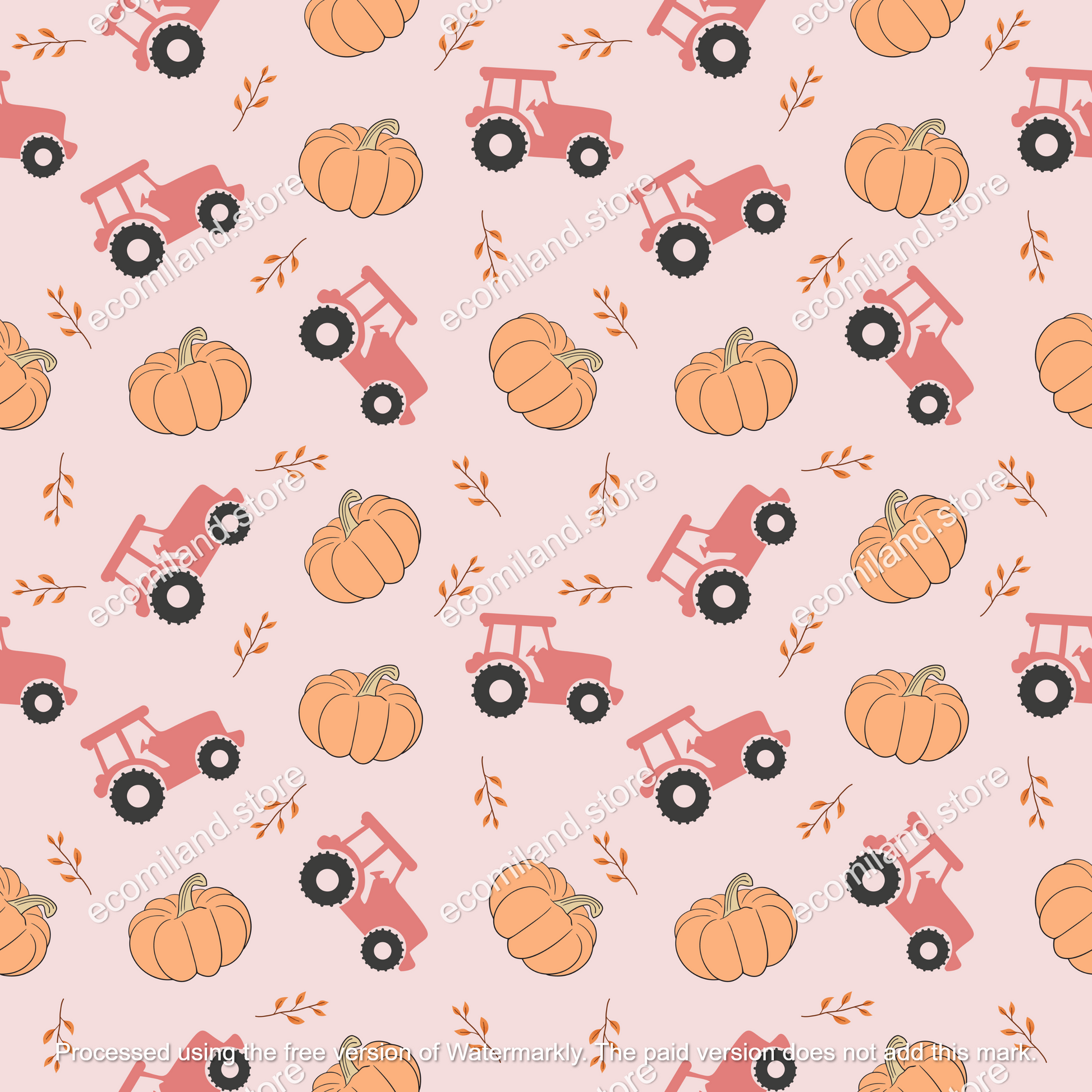Fall Tractor Pumpkin Farm Seamless Pattern | Autumn repeat pattern
