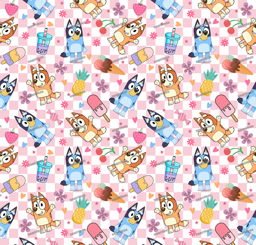Bluey Ice-Cream Seamless Pattern, Blue Repeating Pattern | Digital File | Fabric Sublimation