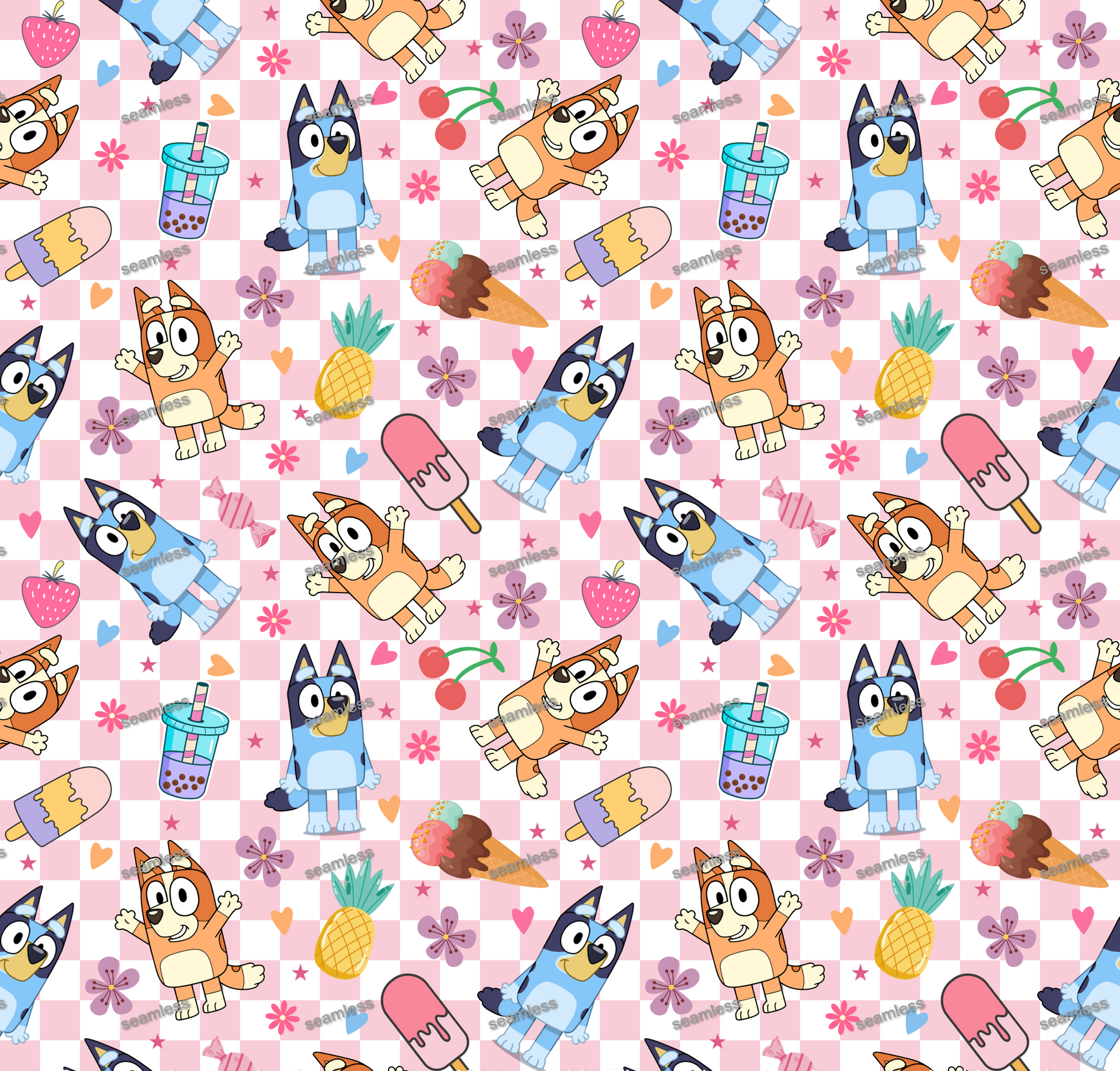 Bluey Ice-Cream Seamless Pattern, Blue Repeating Pattern | Digital File | Fabric Sublimation