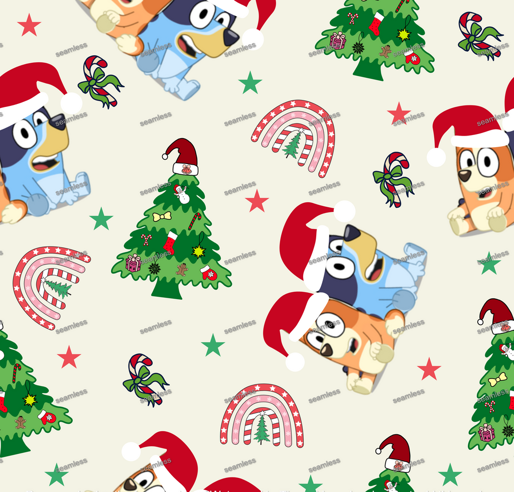 Bluey Christmas Seamless Pattern, Blue Repeating Pattern | Digital File | Fabric Sublimation