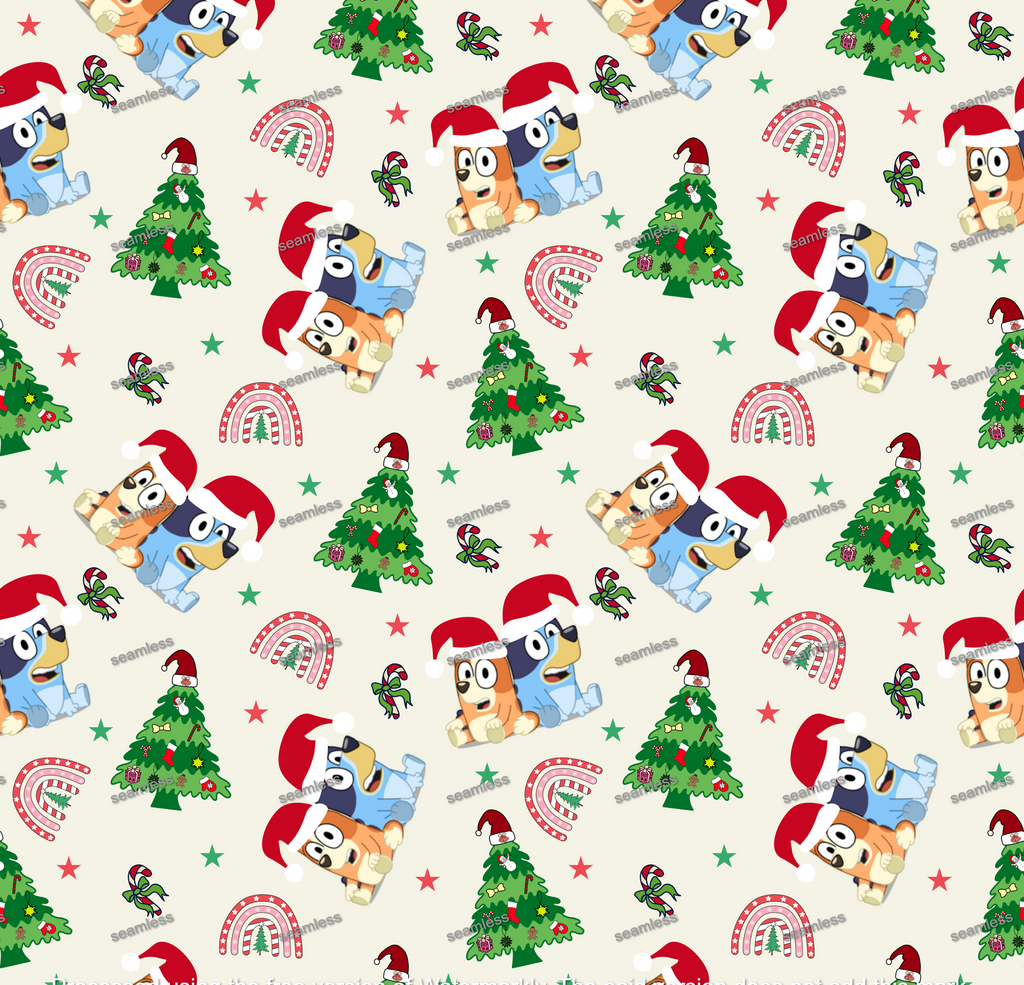 Bluey Christmas Seamless Pattern, Blue Repeating Pattern | Digital File | Fabric Sublimation