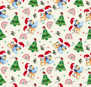 Bluey Christmas Seamless Pattern, Blue Repeating Pattern | Digital File | Fabric Sublimation
