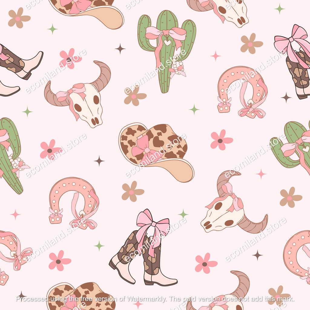 Cowgirl Seamless Pattern | Pink Cowgirl Flower Digital Pattern
