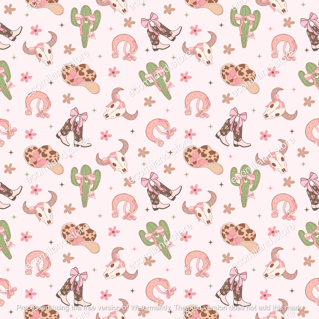 Cowgirl Seamless Pattern | Pink Cowgirl Flower Digital Pattern