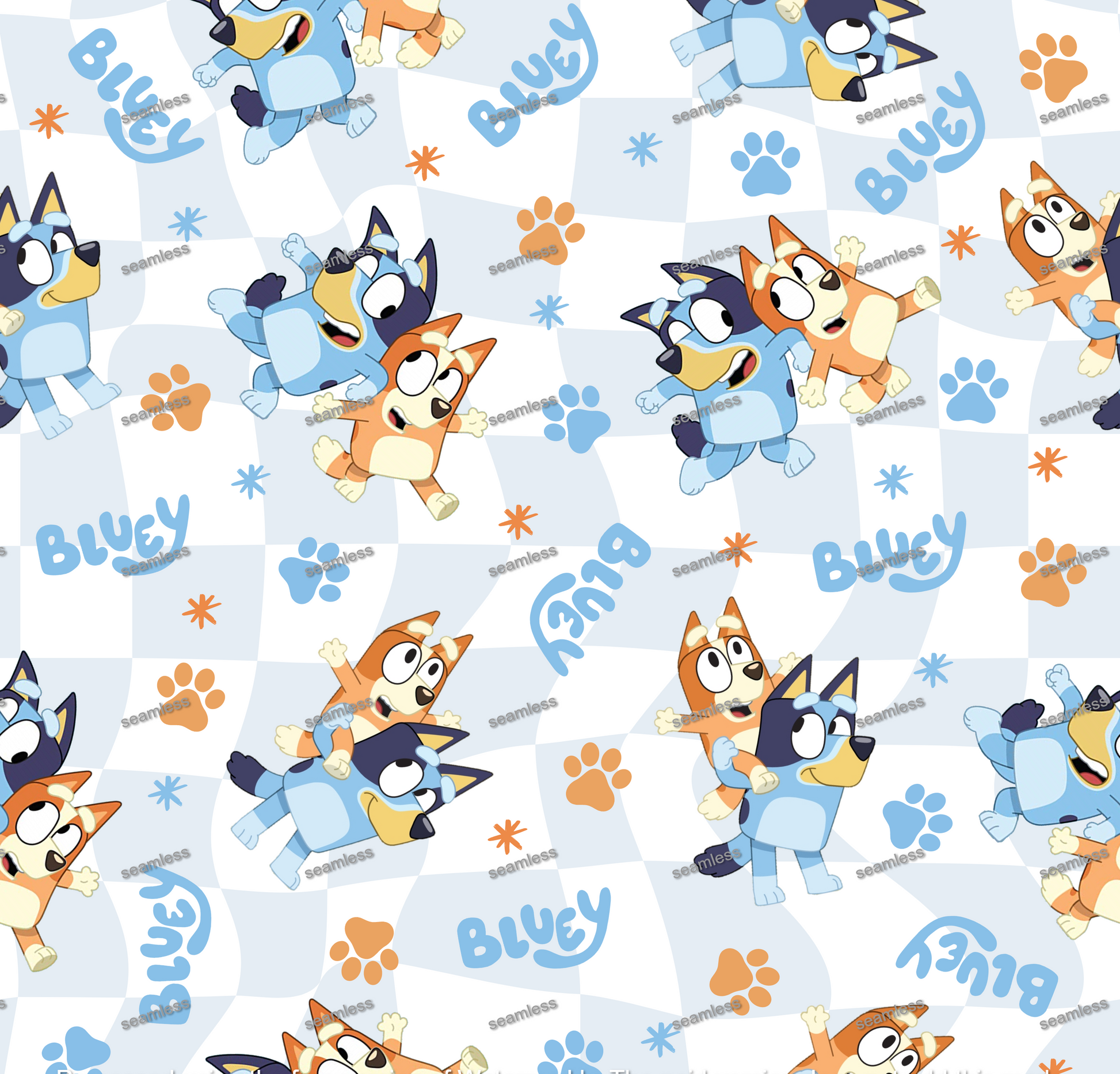 Bluey Paw Seamless Pattern, Blue Repeating Pattern | Digital File | Fabric Sublimation