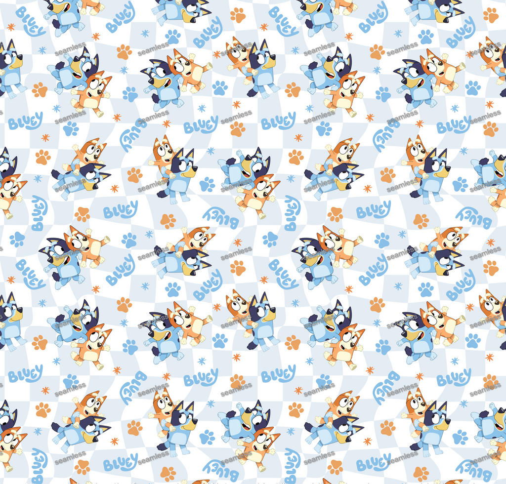 Bluey Paw Seamless Pattern, Blue Repeating Pattern | Digital File | Fabric Sublimation