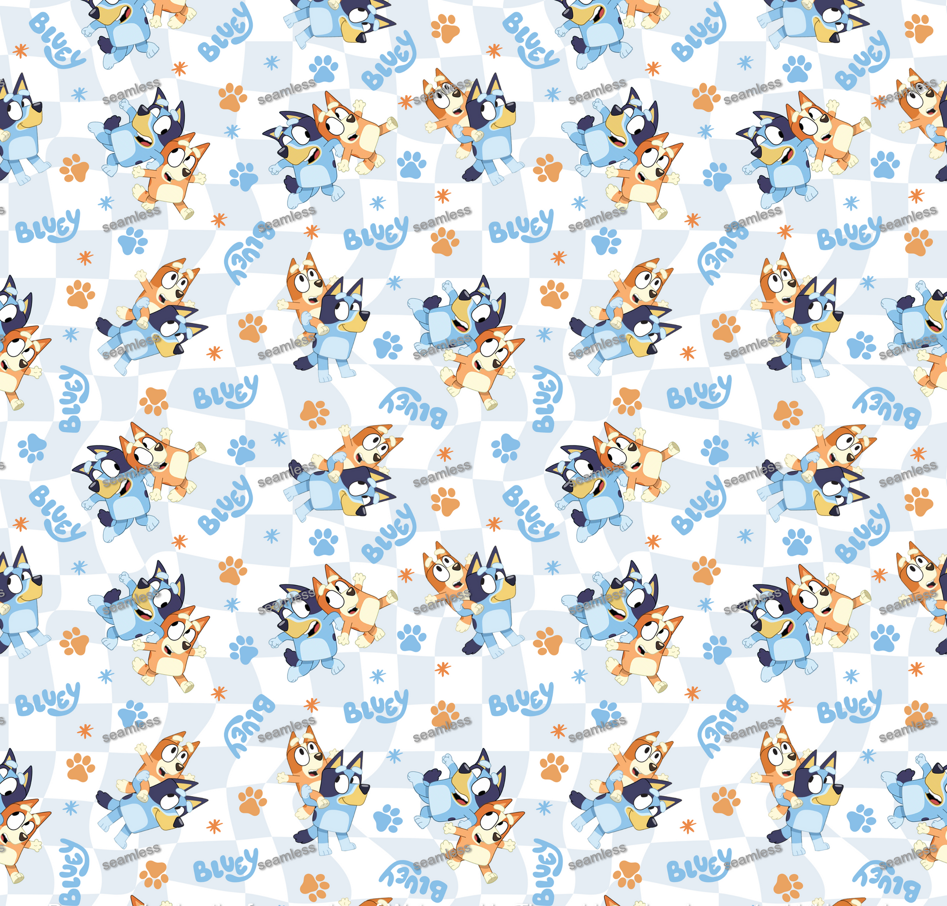 Bluey Paw Seamless Pattern, Blue Repeating Pattern | Digital File | Fabric Sublimation