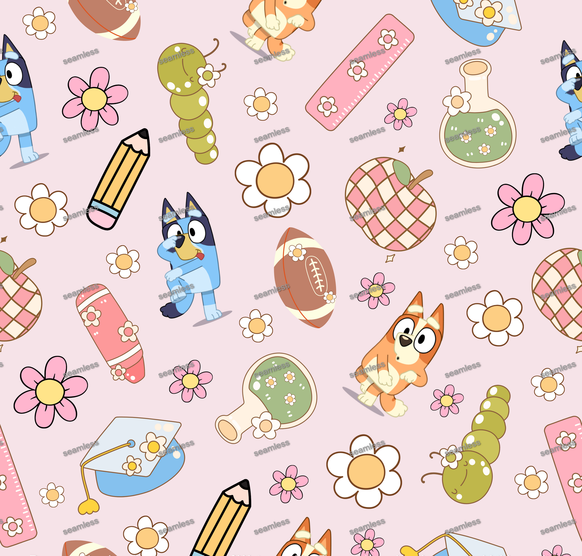 Bluey Book Seamless Pattern, Blue Repeating Pattern | Digital File | Fabric Sublimation