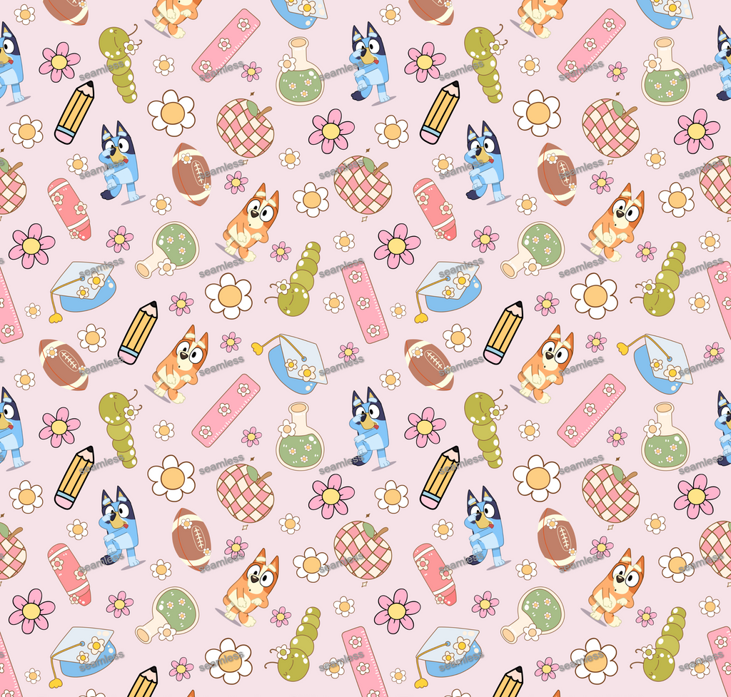 Bluey Book Seamless Pattern, Blue Repeating Pattern | Digital File | Fabric Sublimation