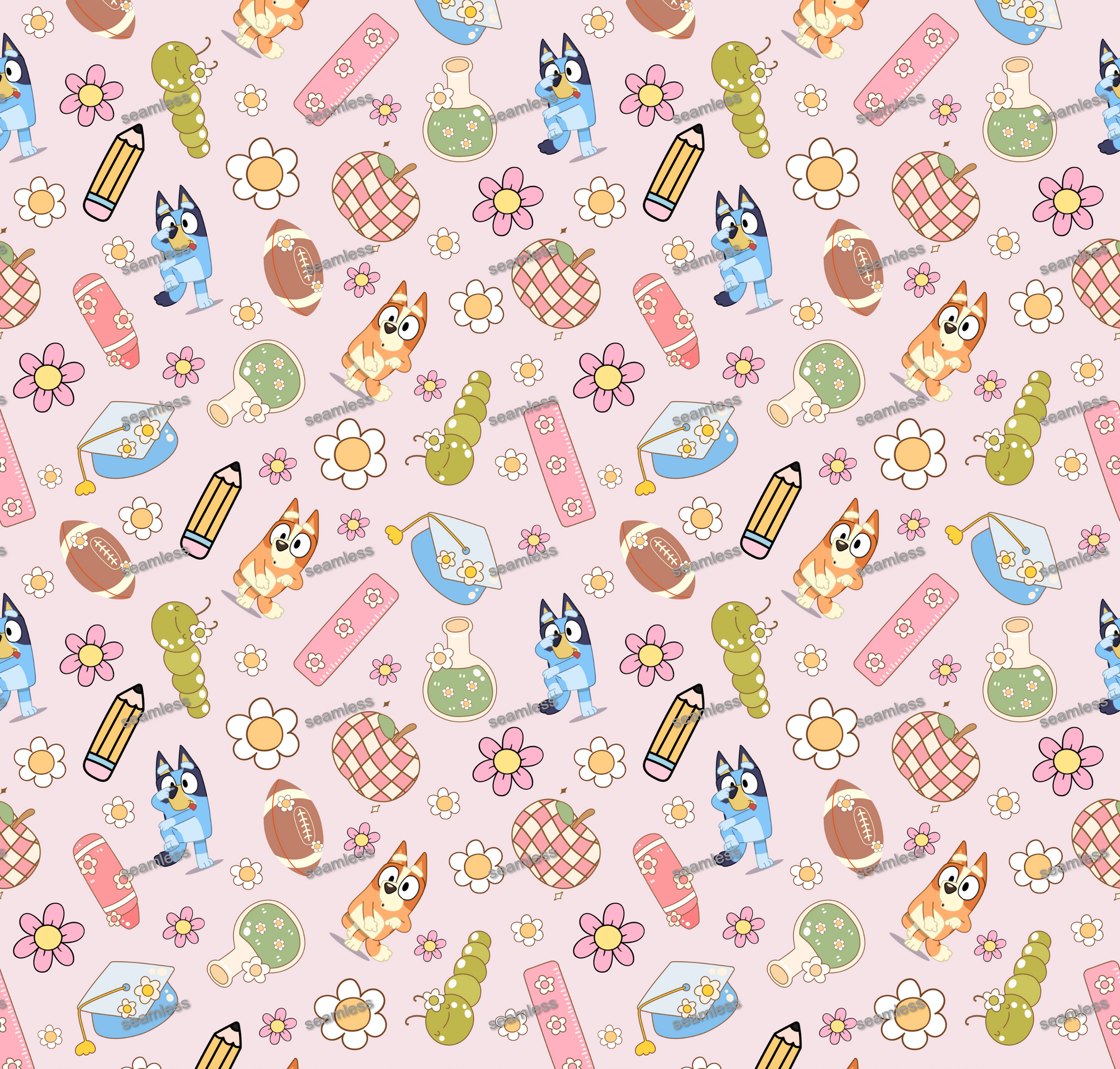 Bluey Book Seamless Pattern, Blue Repeating Pattern | Digital File | Fabric Sublimation